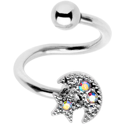 14G 3/8 Stainless Steel Moon Star Spiral Twister Belly Ring