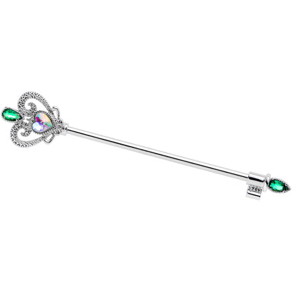 14G Green Aurora Gem Queens Key Industrial Barbell 38mm
