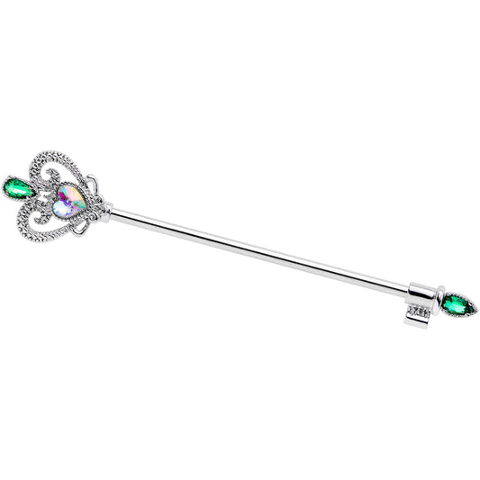14G Green Aurora Gem Queens Key Industrial Barbell 38mm