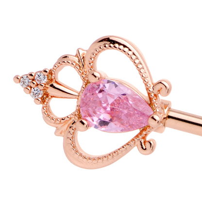 14G Pink CZ Gem Rose Gold Tone Princess Key Industrial Barbell 38mm