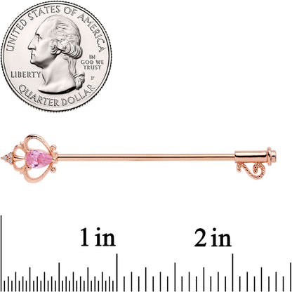 14G Pink CZ Gem Rose Gold Tone Princess Key Industrial Barbell 38mm