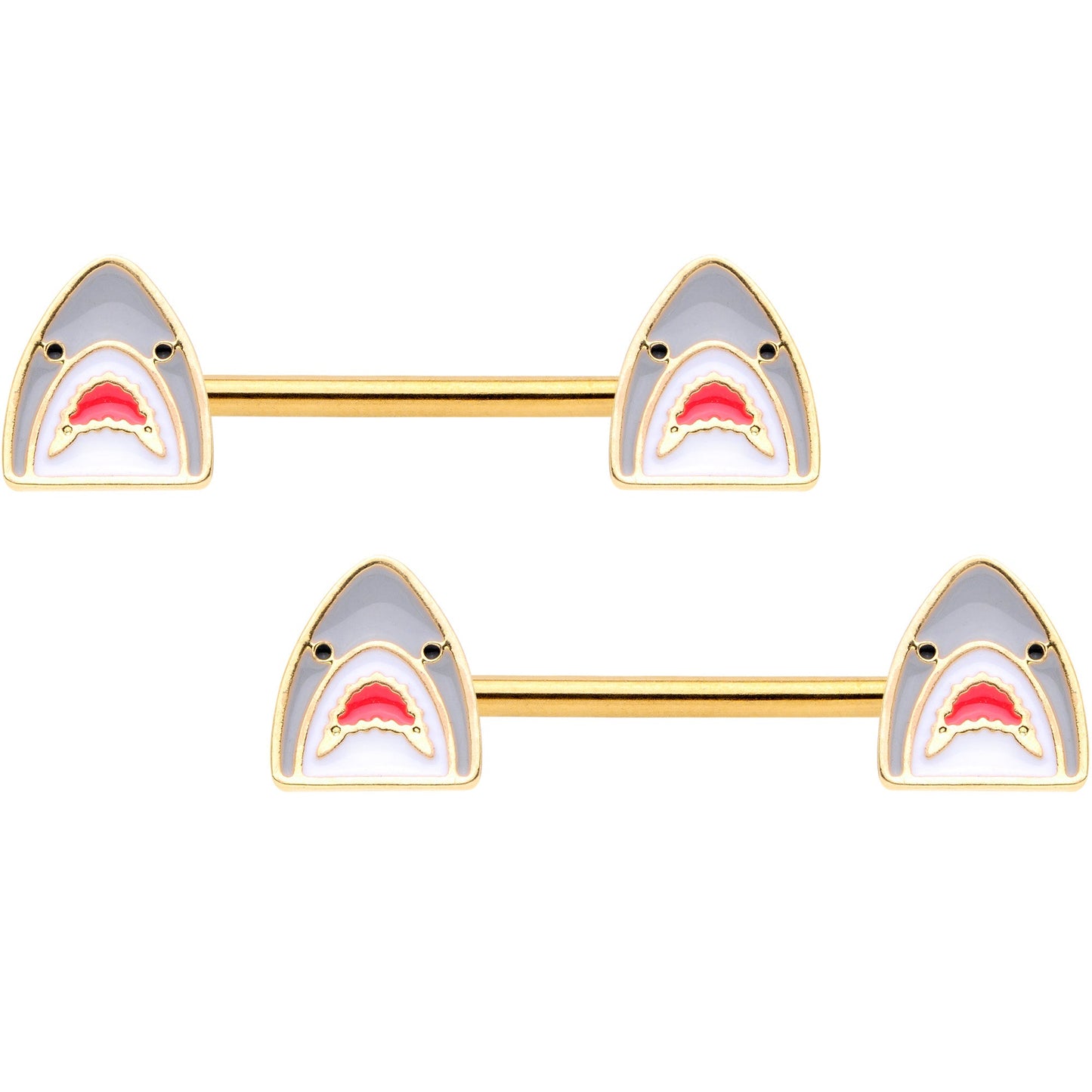14G 9/16 Gold Tone Shark Attack Barbell Nipple Ring Set