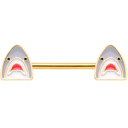 14G 9/16 Gold Tone Shark Attack Barbell Nipple Ring Set