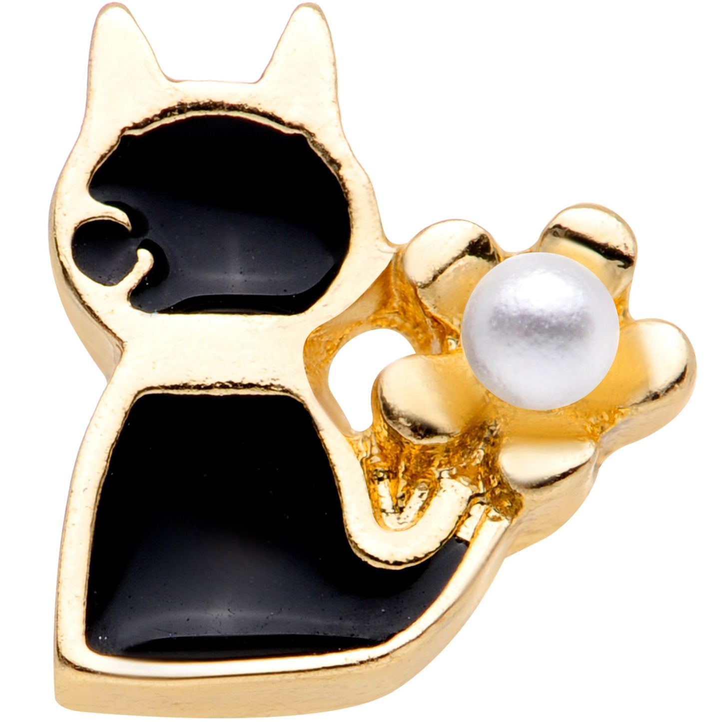 16G 1/4 Gold Tone Flower Black Cat Cartilage Tragus Earring