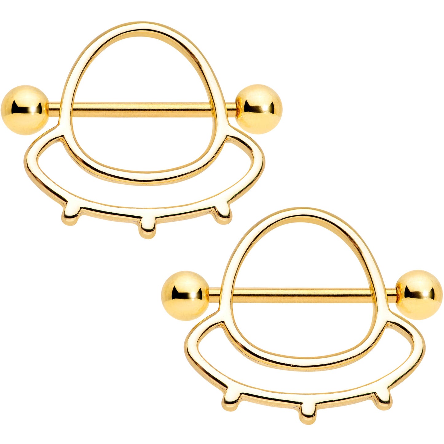 14G 9/16 Gold Tone Outer Space UFO Nipple Shield Set