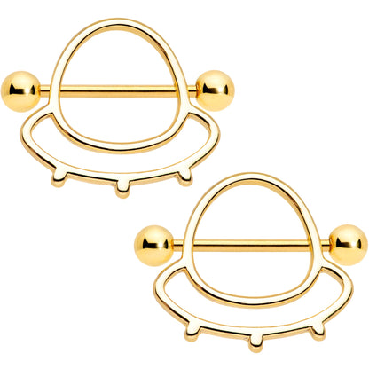14G 9/16 Gold Tone Outer Space UFO Nipple Shield Set
