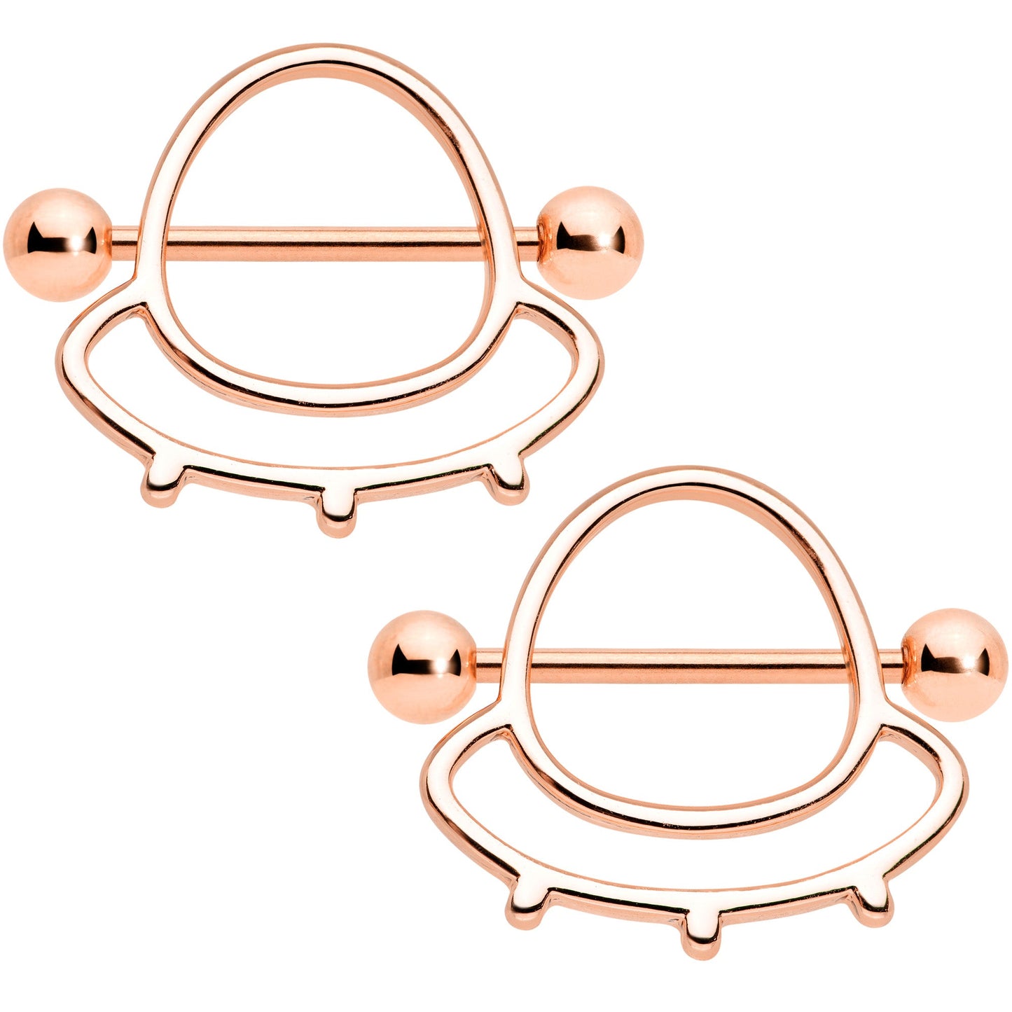 14G 9/16 Rose Gold Tone Outer Space UFO Nipple Shield Set