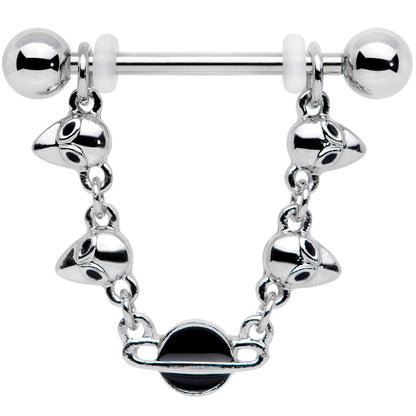 14G 9/16 Black Planet Saturn Alien Dangle Barbell Nipple Ring Set