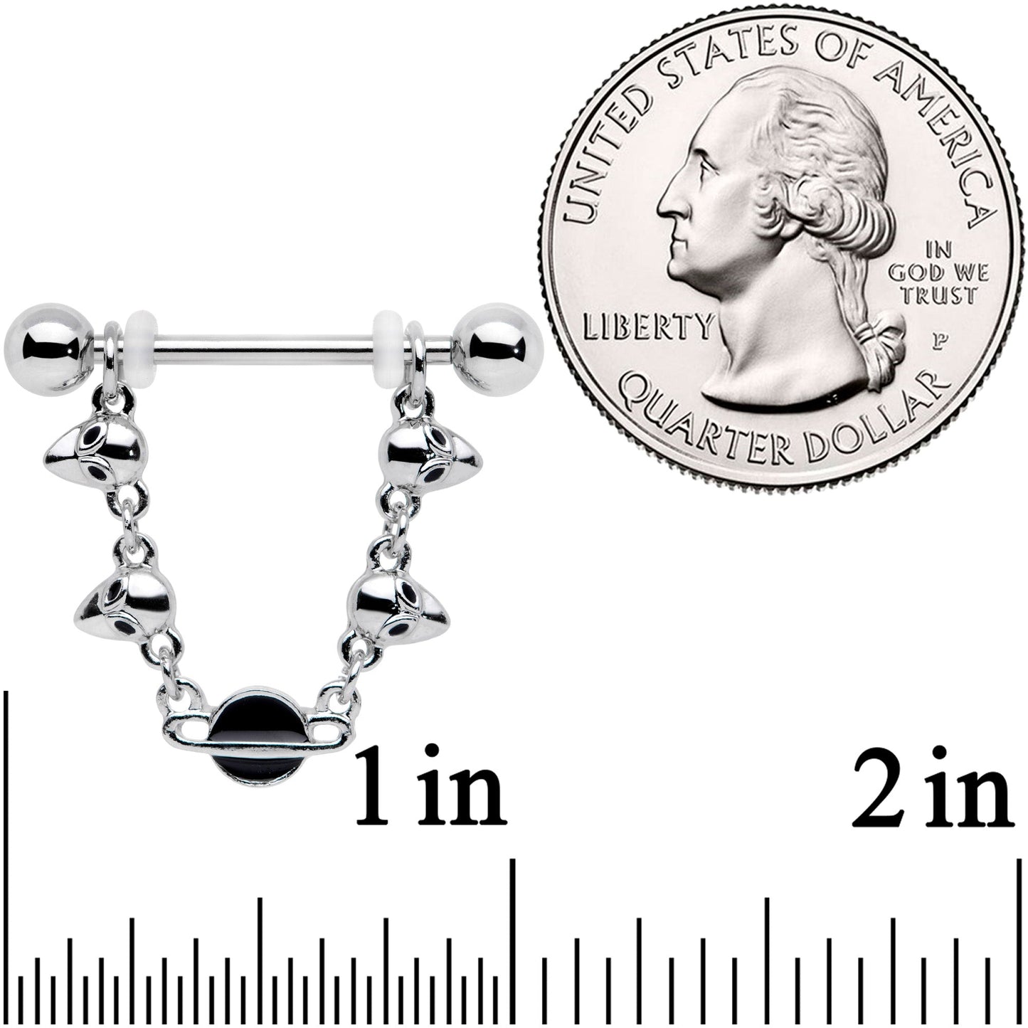 14G 9/16 Black Planet Saturn Alien Dangle Barbell Nipple Ring Set