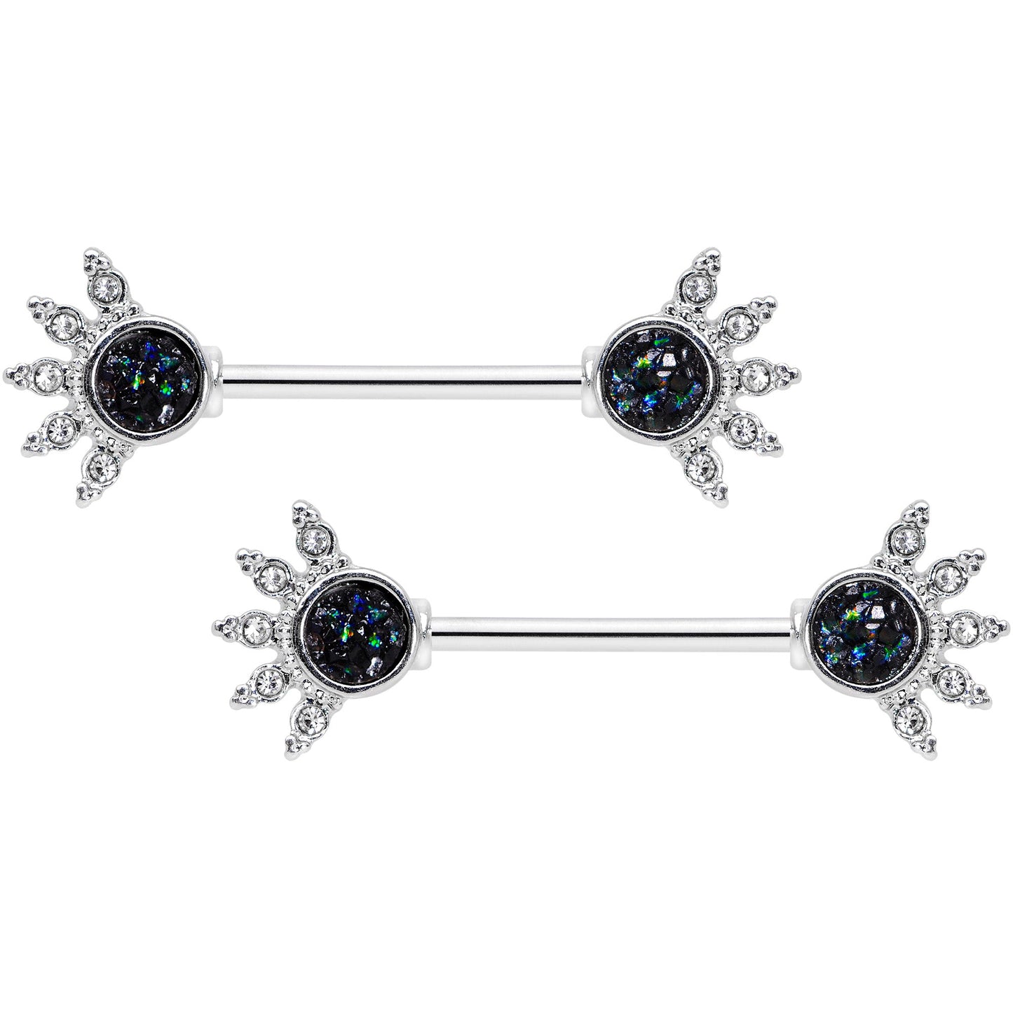 14G 9/16 Clear Gem Blue Faux Druzy Crest Barbell Nipple Ring Set