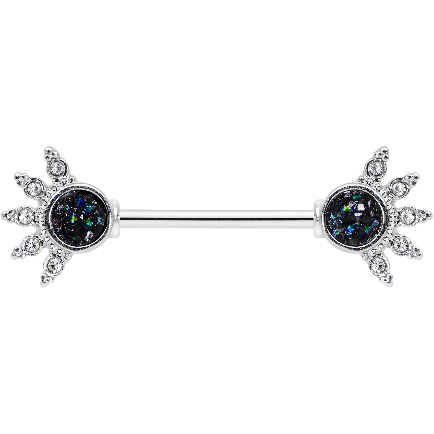 14G 9/16 Clear Gem Blue Faux Druzy Crest Barbell Nipple Ring Set