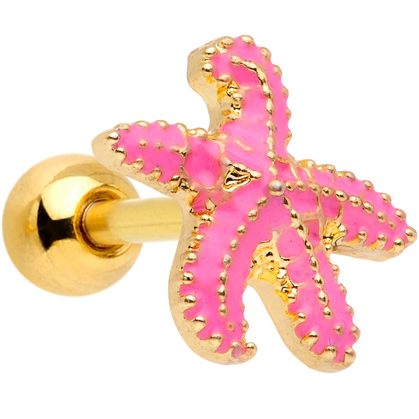 16G 1/4 Gold Tone Pink Nautical Starfish Beach Cartilage Tragus