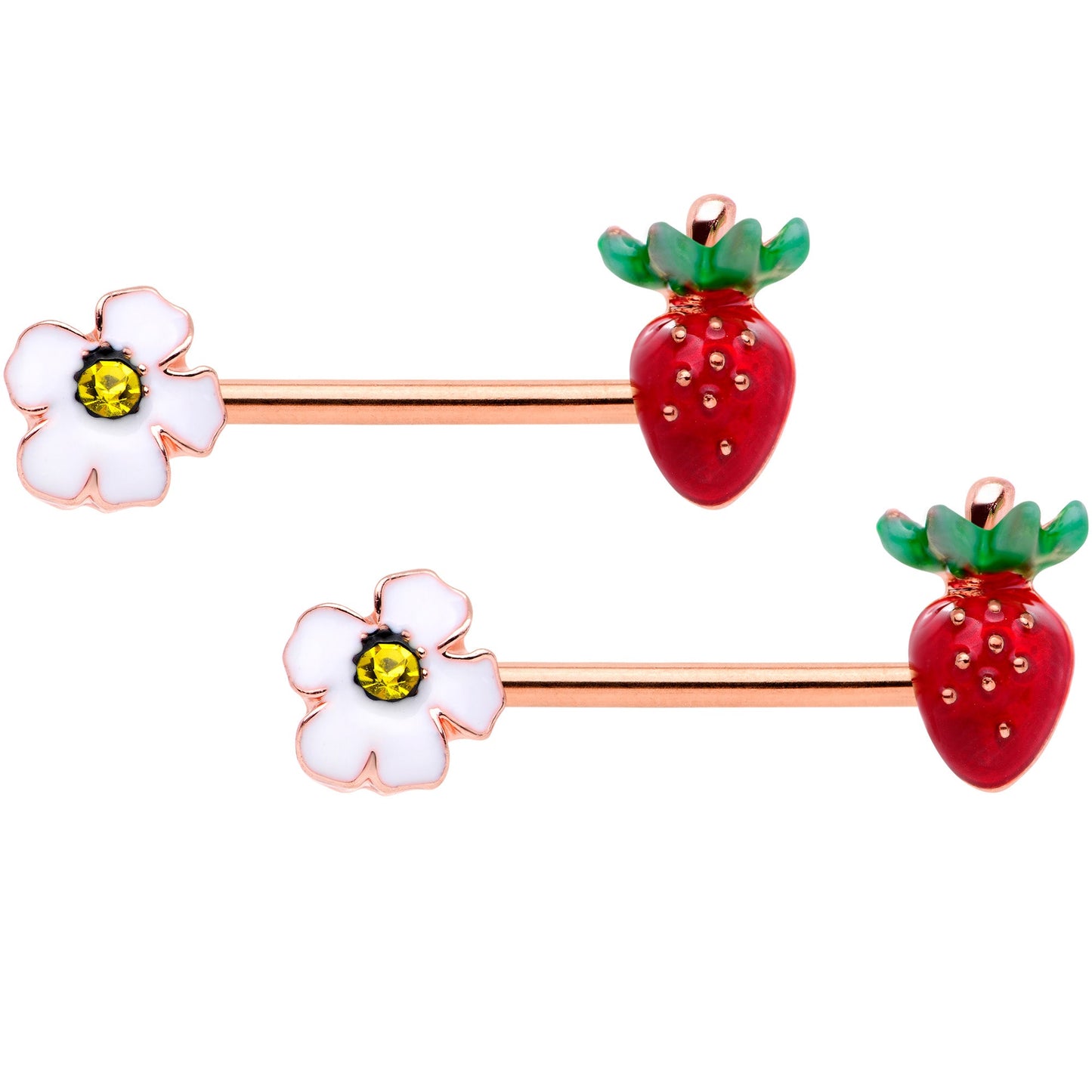 14G 9/16 Yellow Gem Rose Gold Tone Strawberry Nipple Ring Set