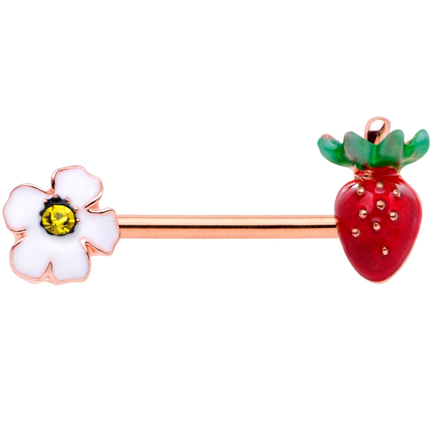 14G 9/16 Yellow Gem Rose Gold Tone Strawberry Nipple Ring Set