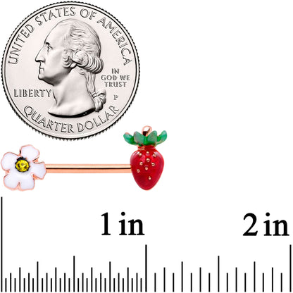 14G 9/16 Yellow Gem Rose Gold Tone Strawberry Nipple Ring Set