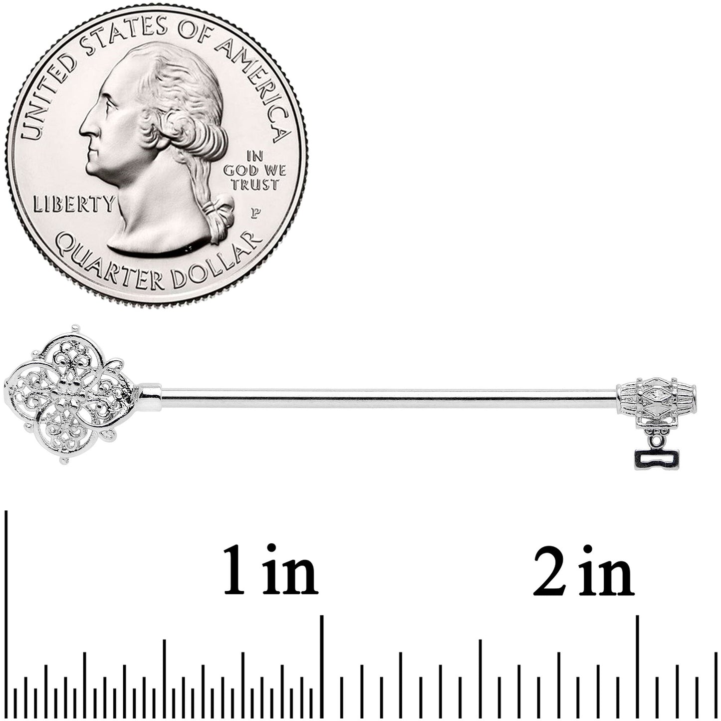 14G Ornate Filigree Key Industrial Barbell 38mm