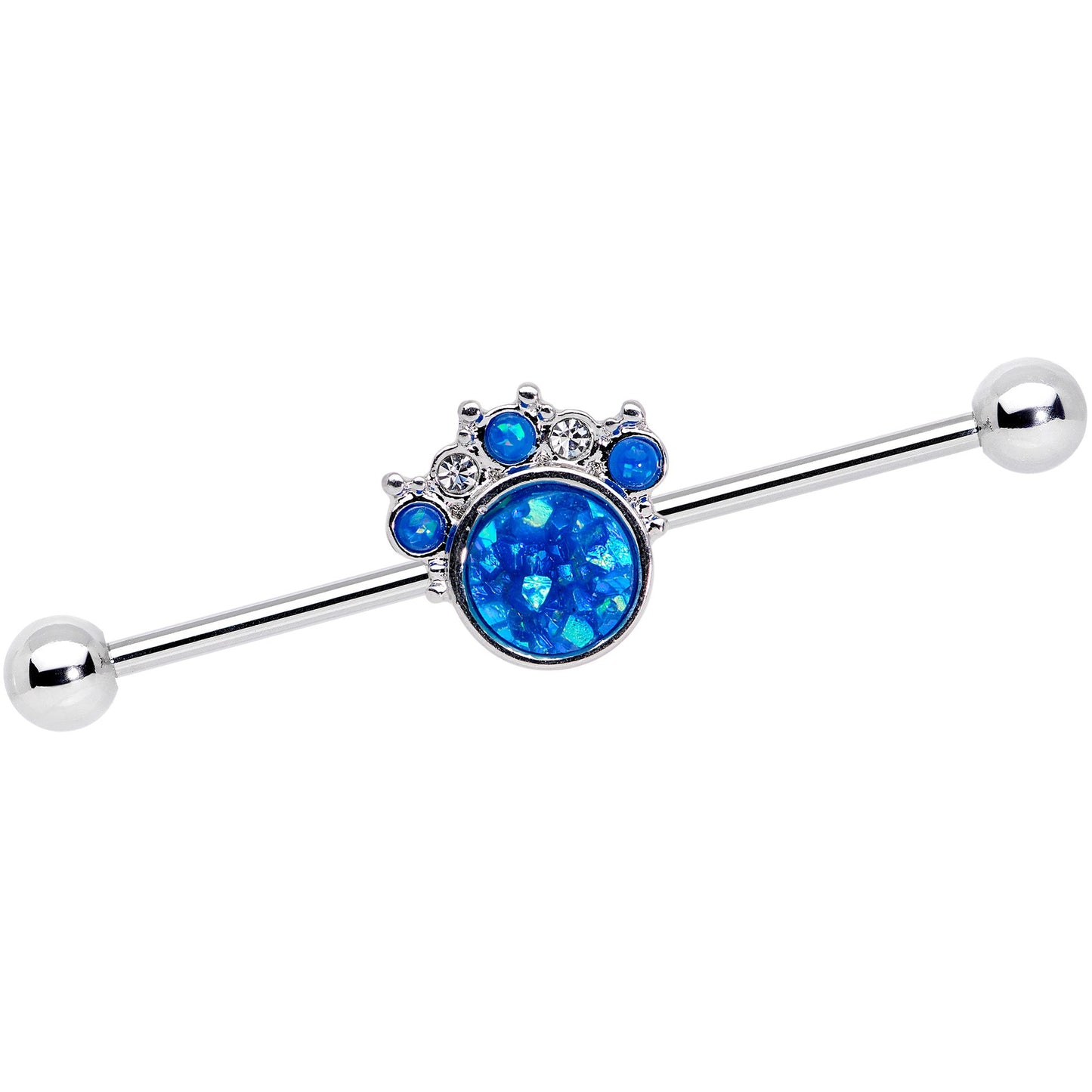 14G Blue Faux Opal Clear Gem Paw Print Industrial Barbell 38mm