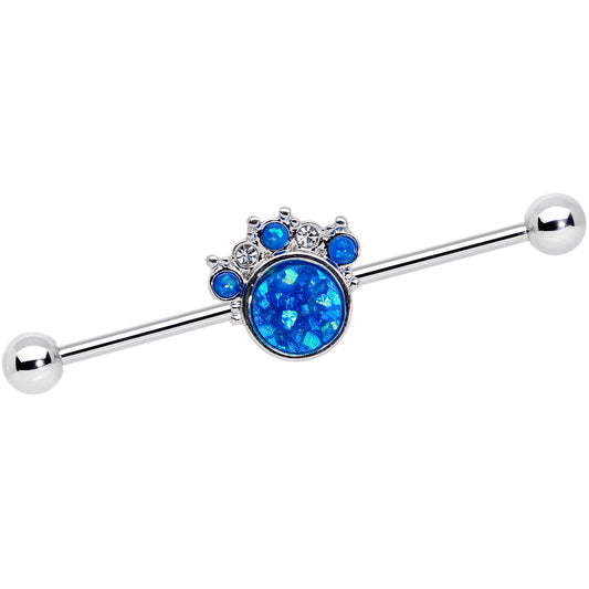 14G Blue Faux Opal Clear Gem Paw Print Industrial Barbell 38mm