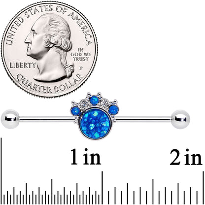 14G Blue Faux Opal Clear Gem Paw Print Industrial Barbell 38mm