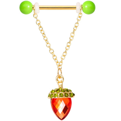 14G 9/16 Red Green Gem Oak Leaf Acorn Barbell Nipple Ring Set