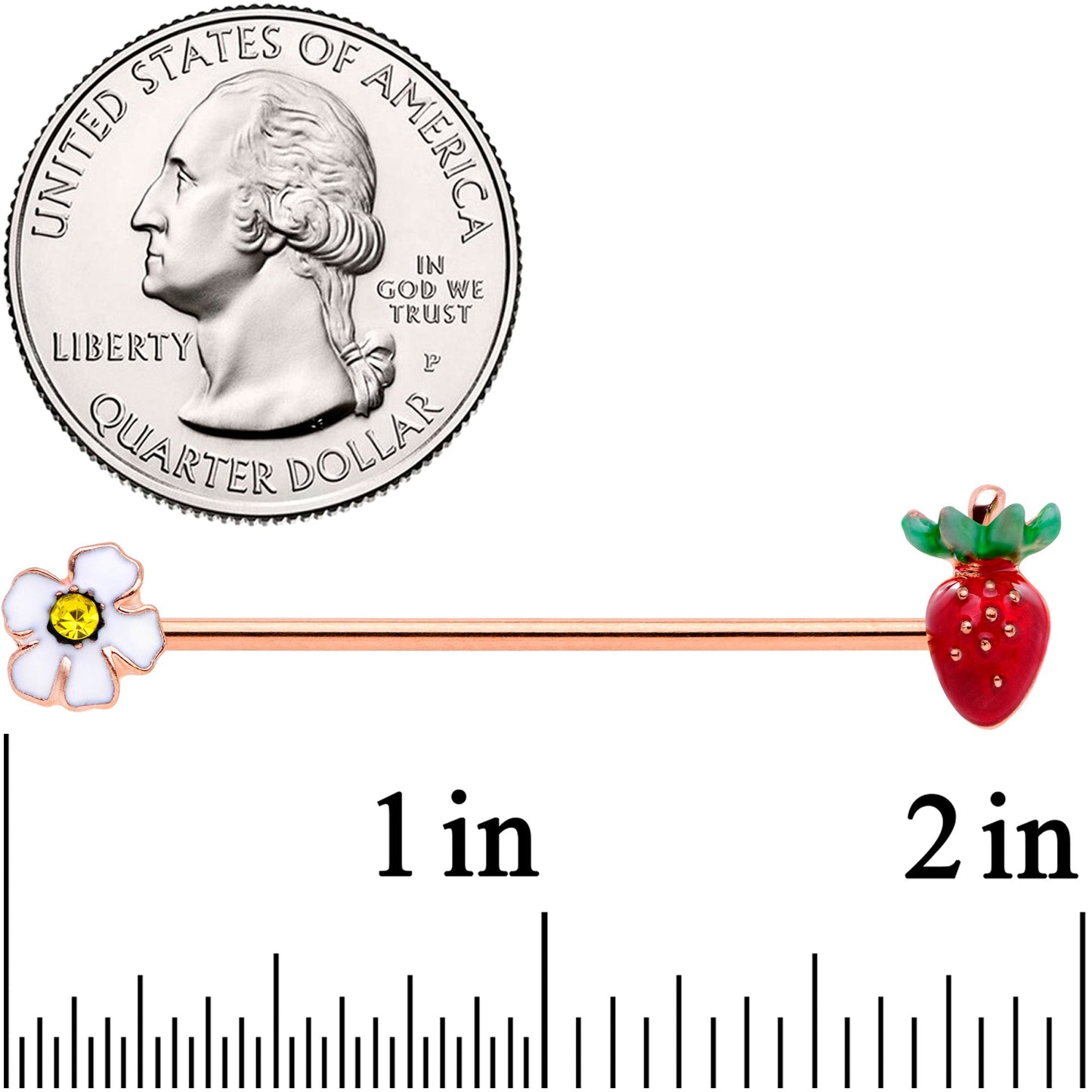 14G Yellow Gem Rose Gold Tone Berry Industrial Barbell 38mm