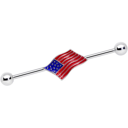 14G Red White Blue USA American Flag Industrial Barbell 38mm