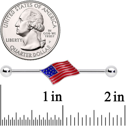 14G Red White Blue USA American Flag Industrial Barbell 38mm