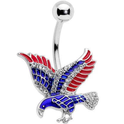 Clear Gem Red Blue Patriotic USA Eagle Belly Ring