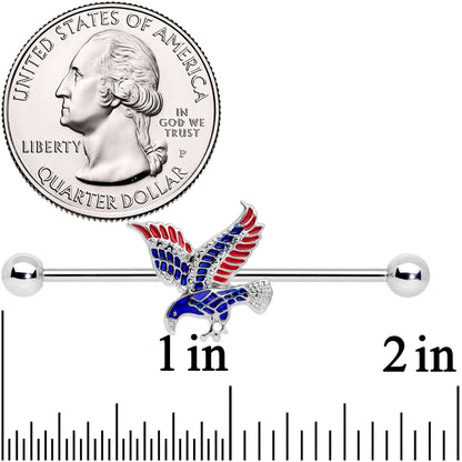 14G Red Blue Patriotic Eagle Industrial Barbell 38mm