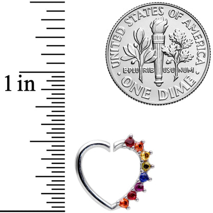 16G 5/16 Rainbow Gem Pride Heart Left Ear Closure Ring