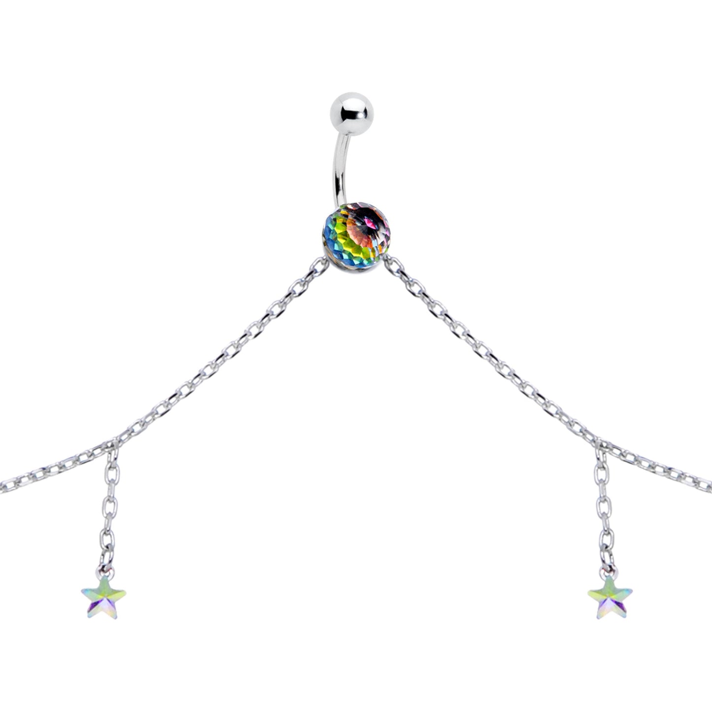 Iridescent Aurora Gem Orb Star Belly Ring Belly Chain