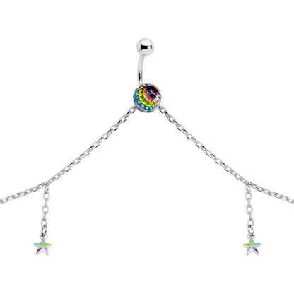 Iridescent Aurora Gem Orb Star Belly Ring Belly Chain