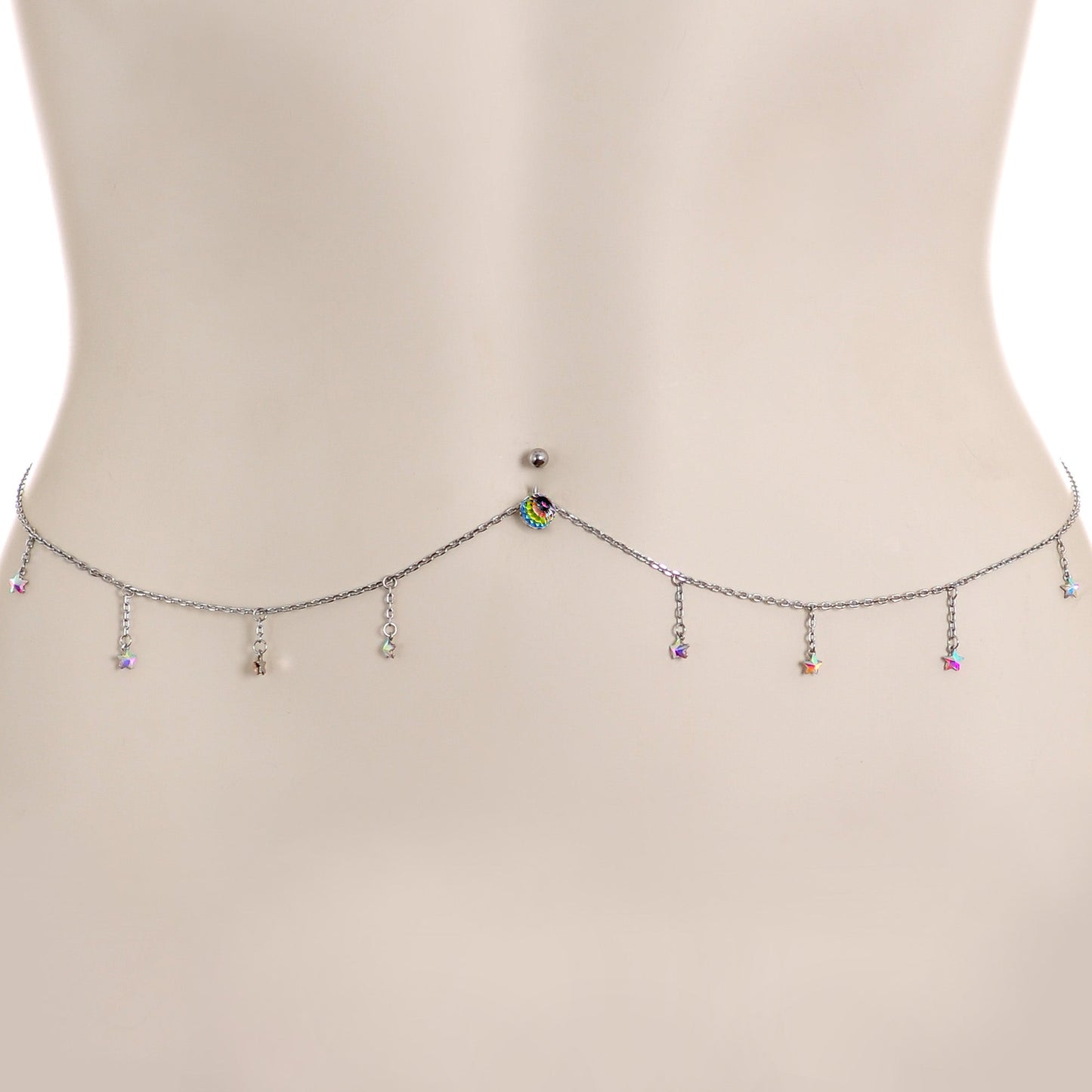 Iridescent Aurora Gem Orb Star Belly Ring Belly Chain