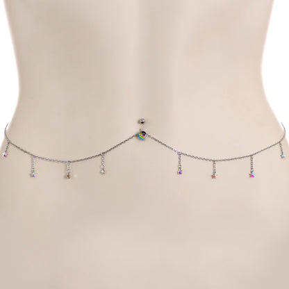 Iridescent Aurora Gem Orb Star Belly Ring Belly Chain