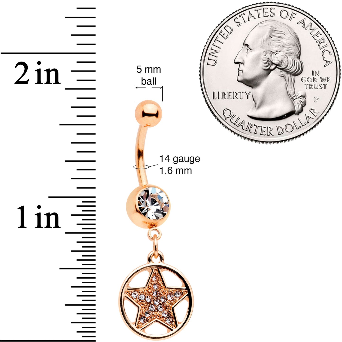 Clear Gem Rose Gold Tone Magic Moon Star Dangle Belly Ring Set of 2