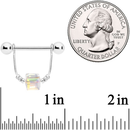 14G 5/8 Clear Gem Cube Dangle Nipple Ring Set
