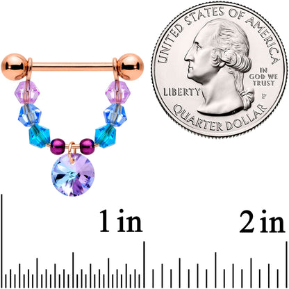 14G 5/8 Blue Purple Gem Rose Gold Tone Disc Nipple Ring Set