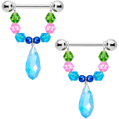 14G 5/8 Blue Pink Green Gem Drop Nipple Ring Set