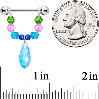 14G 5/8 Blue Pink Green Gem Drop Nipple Ring Set