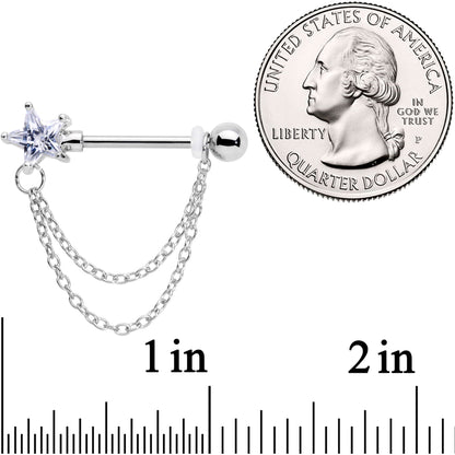 14G 5/8 Clear CZ Star Gem Chain Dangle Nipple Ring Set