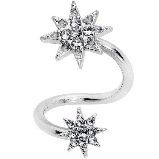 14G 3/8 Clear Gem Double Eight Pointed Star Twister Belly Ring