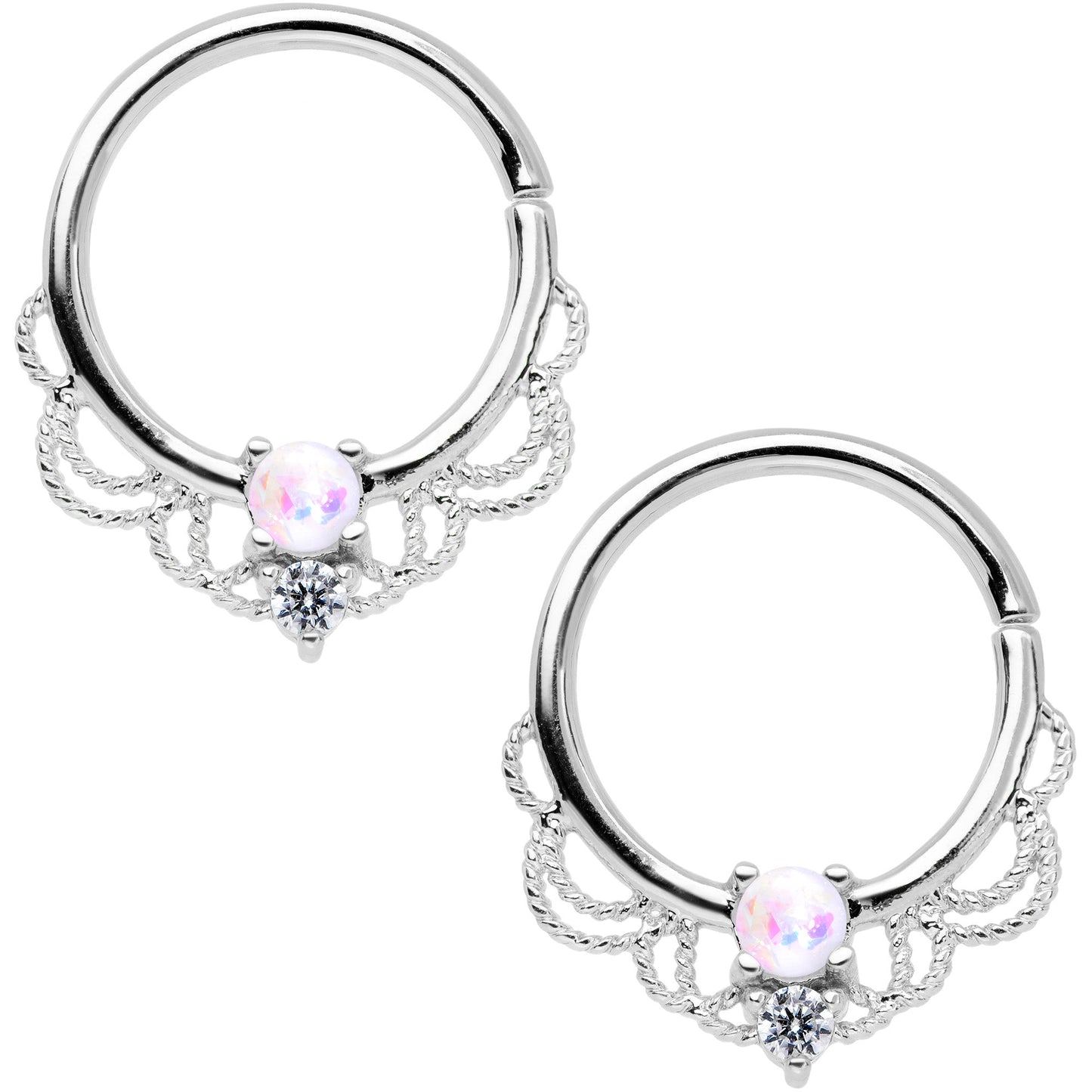 14G 9/16 White Faux Opal Fancy Nipple Ring Set