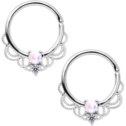 14G 9/16 White Faux Opal Fancy Nipple Ring Set