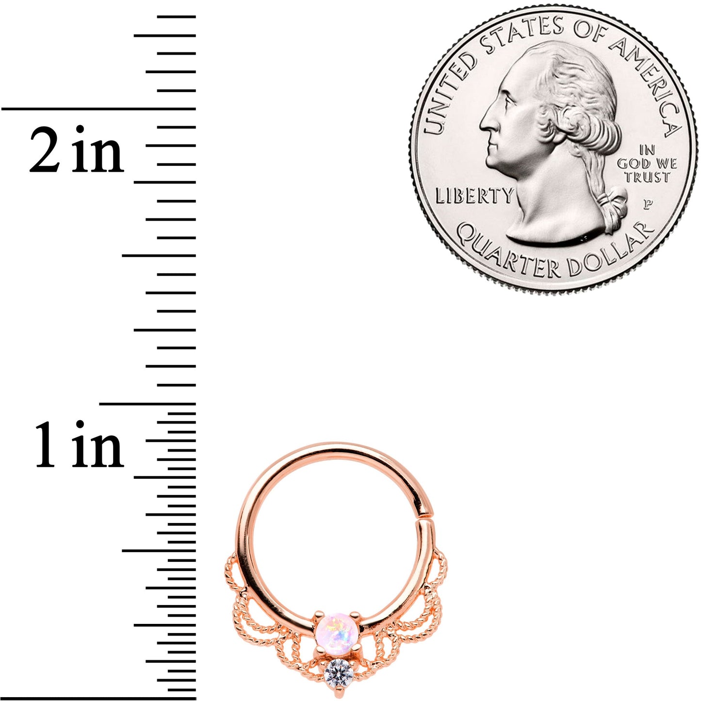 14G 9/16 White Faux Opal Rose Gold Tone Fancy Nipple Ring Set