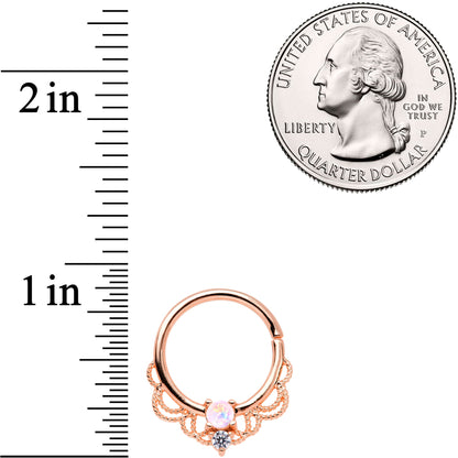 14G 9/16 White Faux Opal Rose Gold Tone Fancy Nipple Ring Set