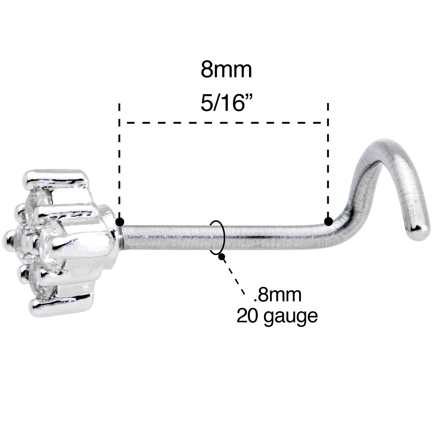 20G 5/16 Clear CZ Gem Princess Nose Screw