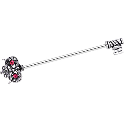 14G Pink Clear Gem Royal Owl Key Industrial Barbell 38mm