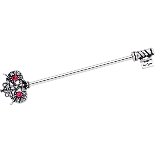 14G Pink Clear Gem Royal Owl Key Industrial Barbell 38mm