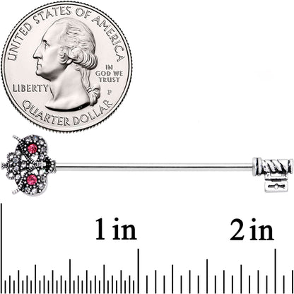 14G Pink Clear Gem Royal Owl Key Industrial Barbell 38mm