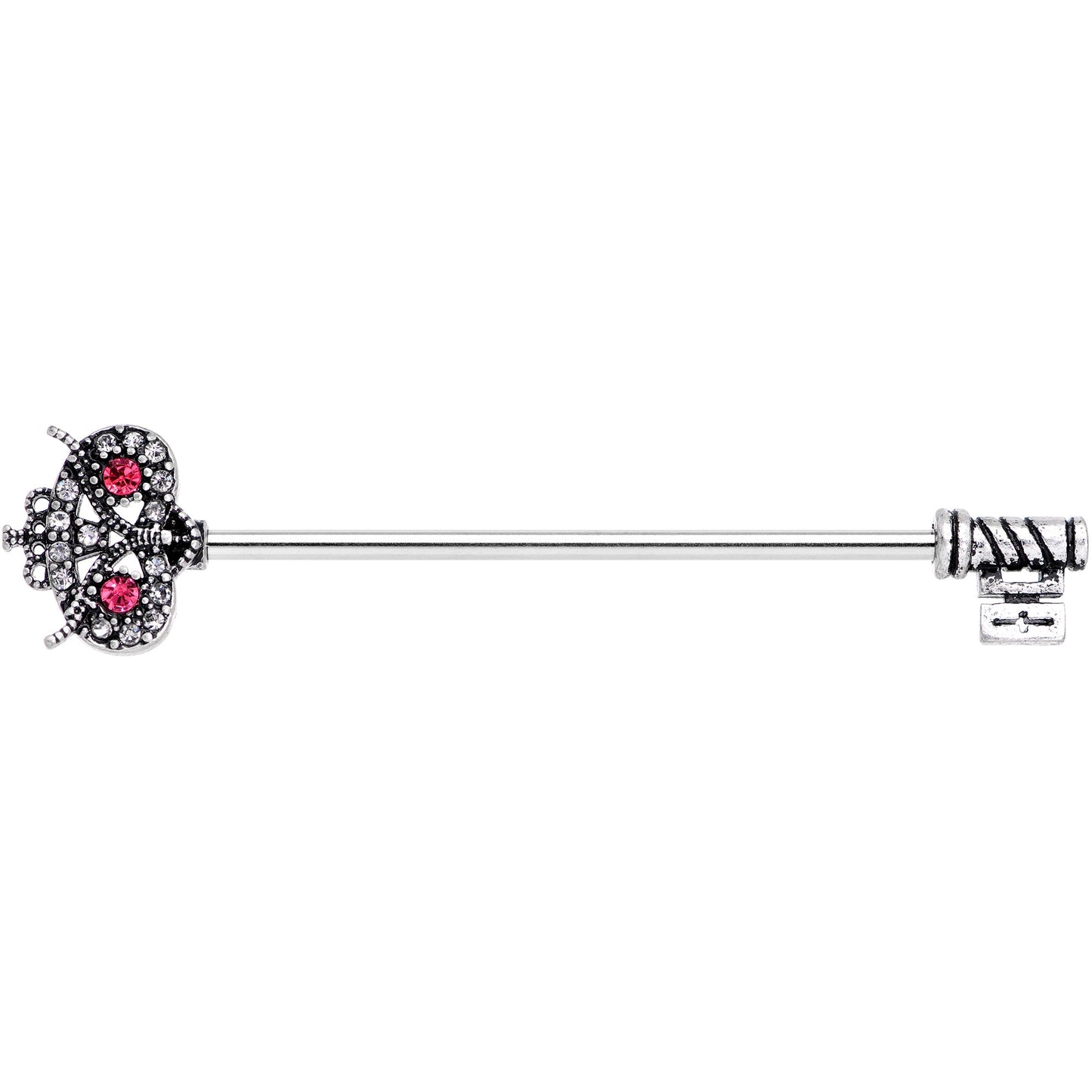 14G Pink Clear Gem Royal Owl Key Industrial Barbell 38mm
